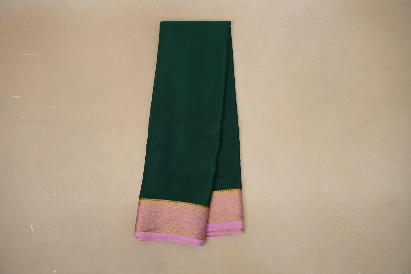 Bottle green with Baby Pink border Mysore Silk Saree PSSR018768 - Parisera