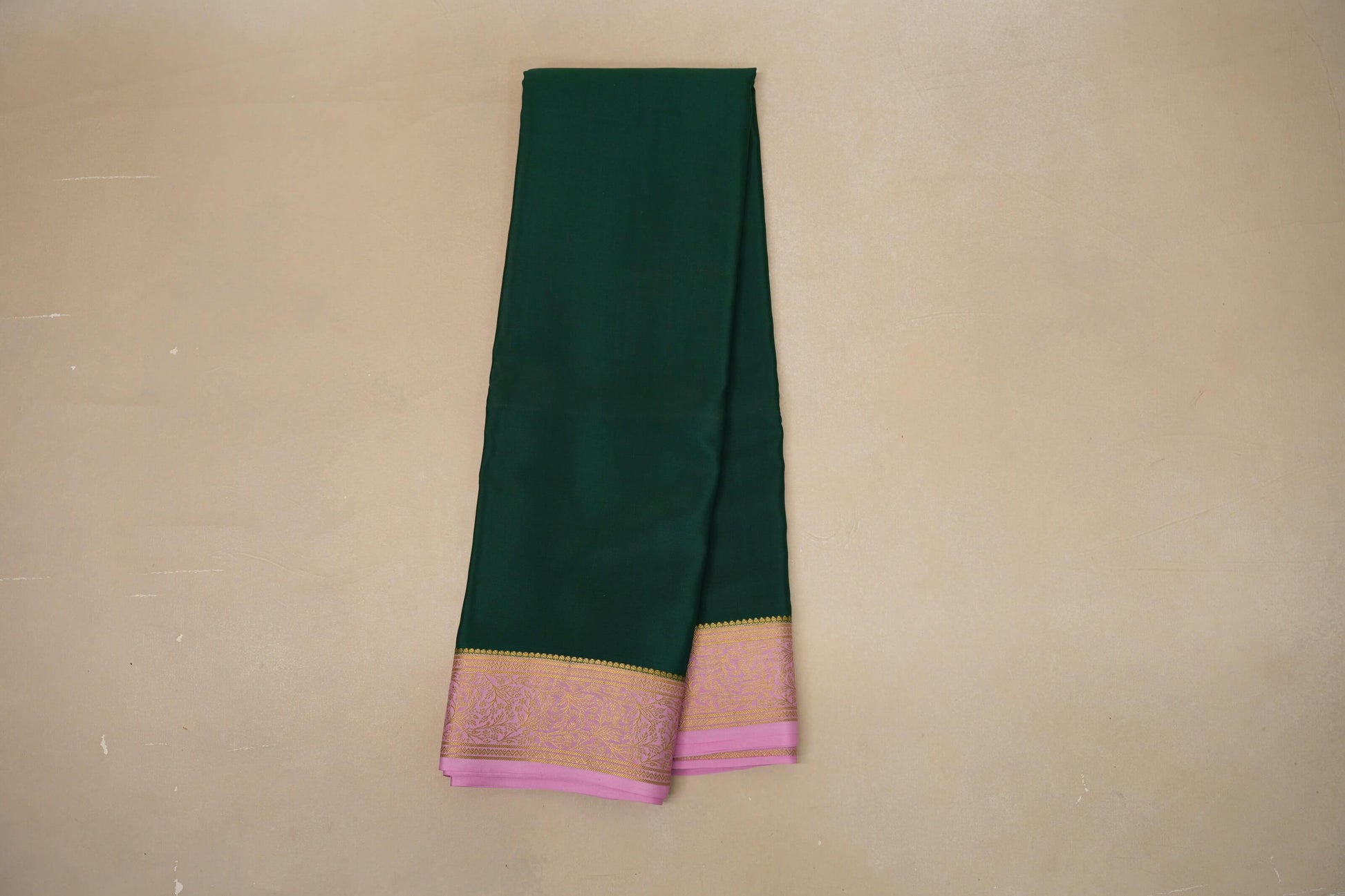 Bottle green with Baby Pink border Mysore Silk Saree PSSR018768 - Parisera