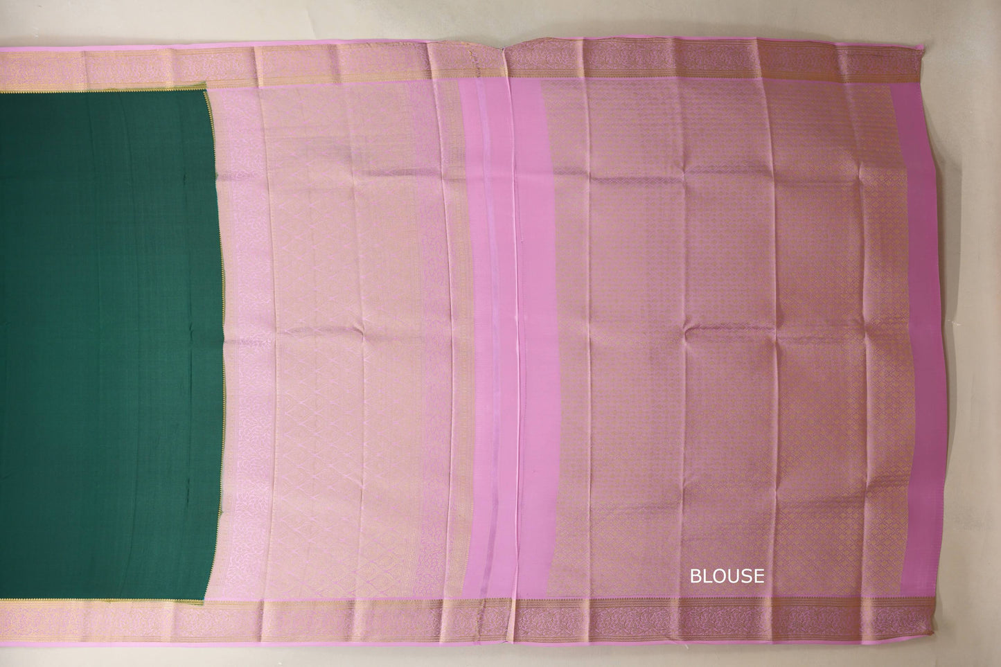 Bottle green with Baby Pink border Mysore Silk Saree blouse