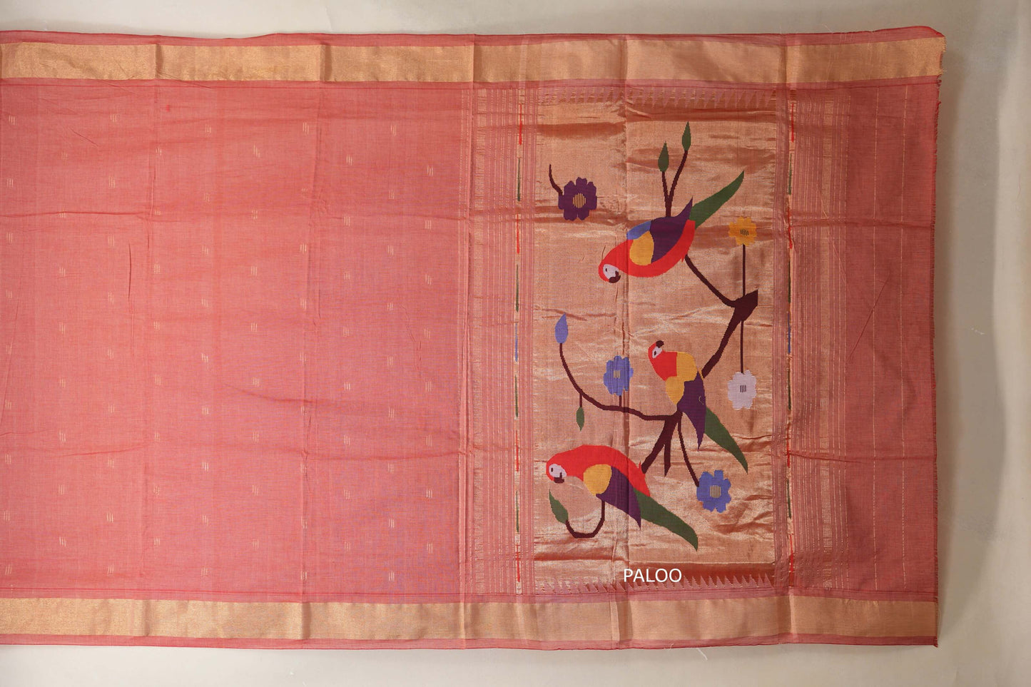 Dusty Red Paithani Cotton Saree by Shreenivas Silks paloo
