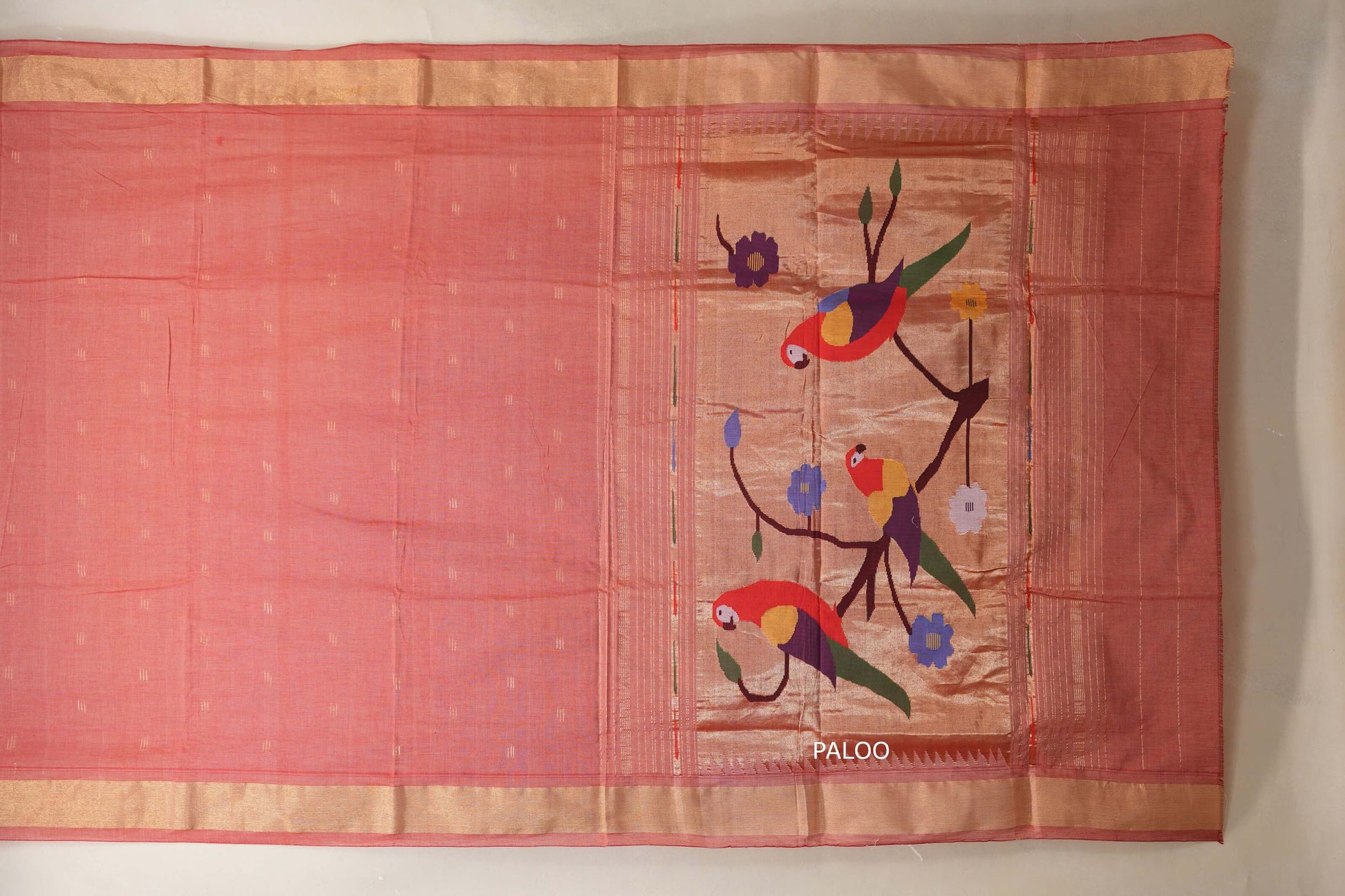 Dusty Red Paithani Cotton Saree by Shreenivas Silks paloo