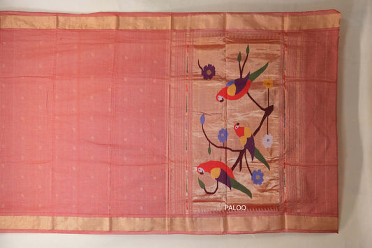 Dusty Red Paithani Cotton Saree by Shreenivas Silks paloo