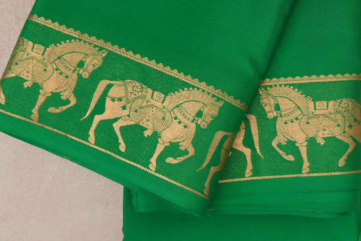 Parrot Green Mysore Silk Saree by Shreenivas Silks border