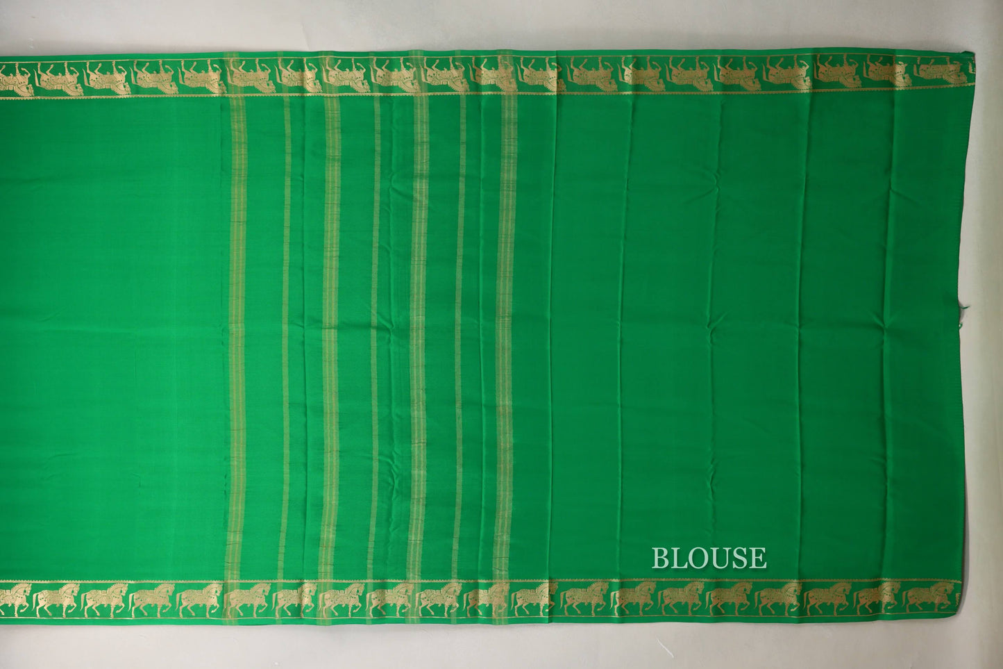 Parrot Green Mysore Silk Saree by Shreenivas Silks blouse