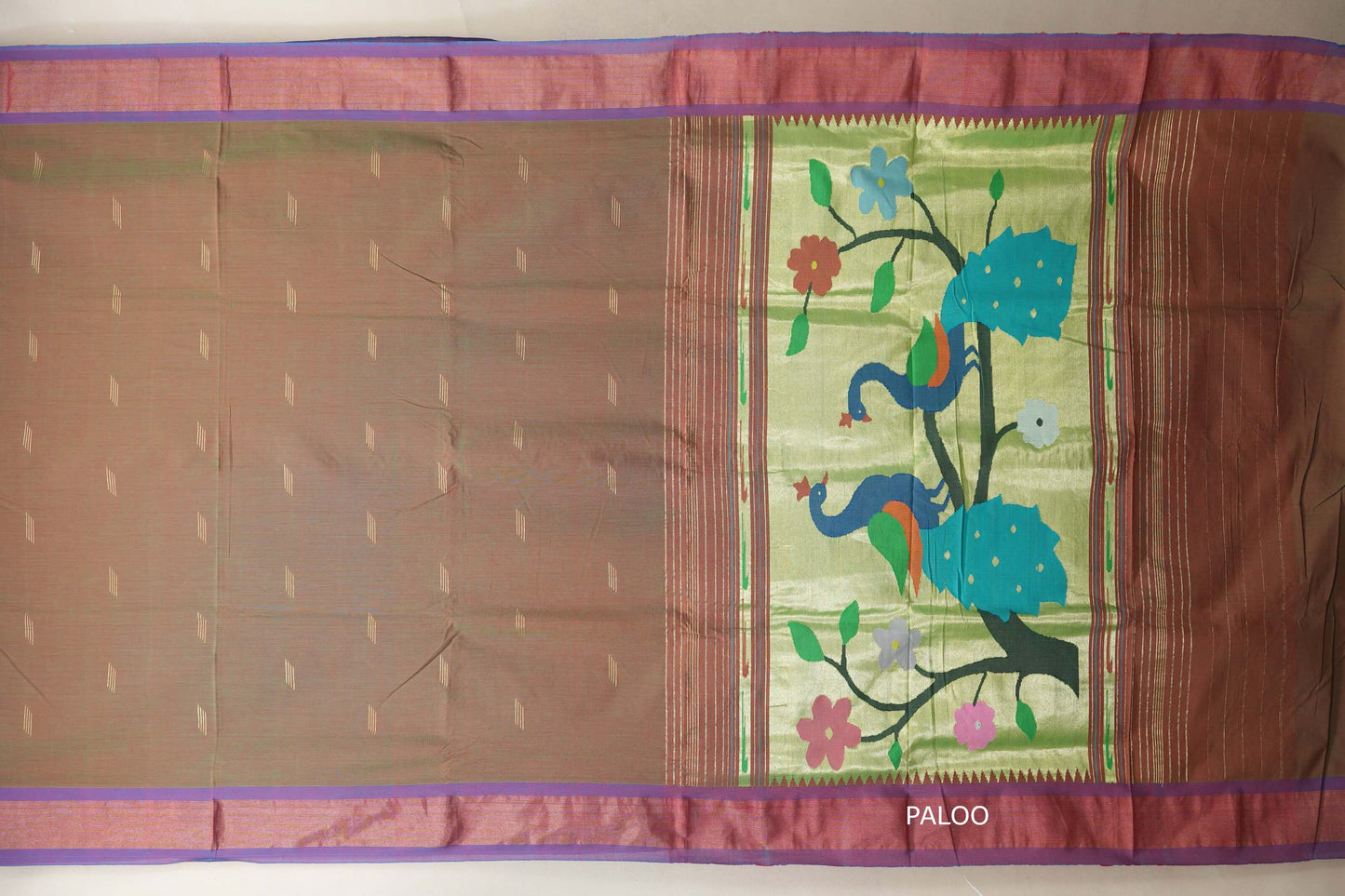 Dual Tone Red and Dark Green Paithani Cotton Saree  paloo