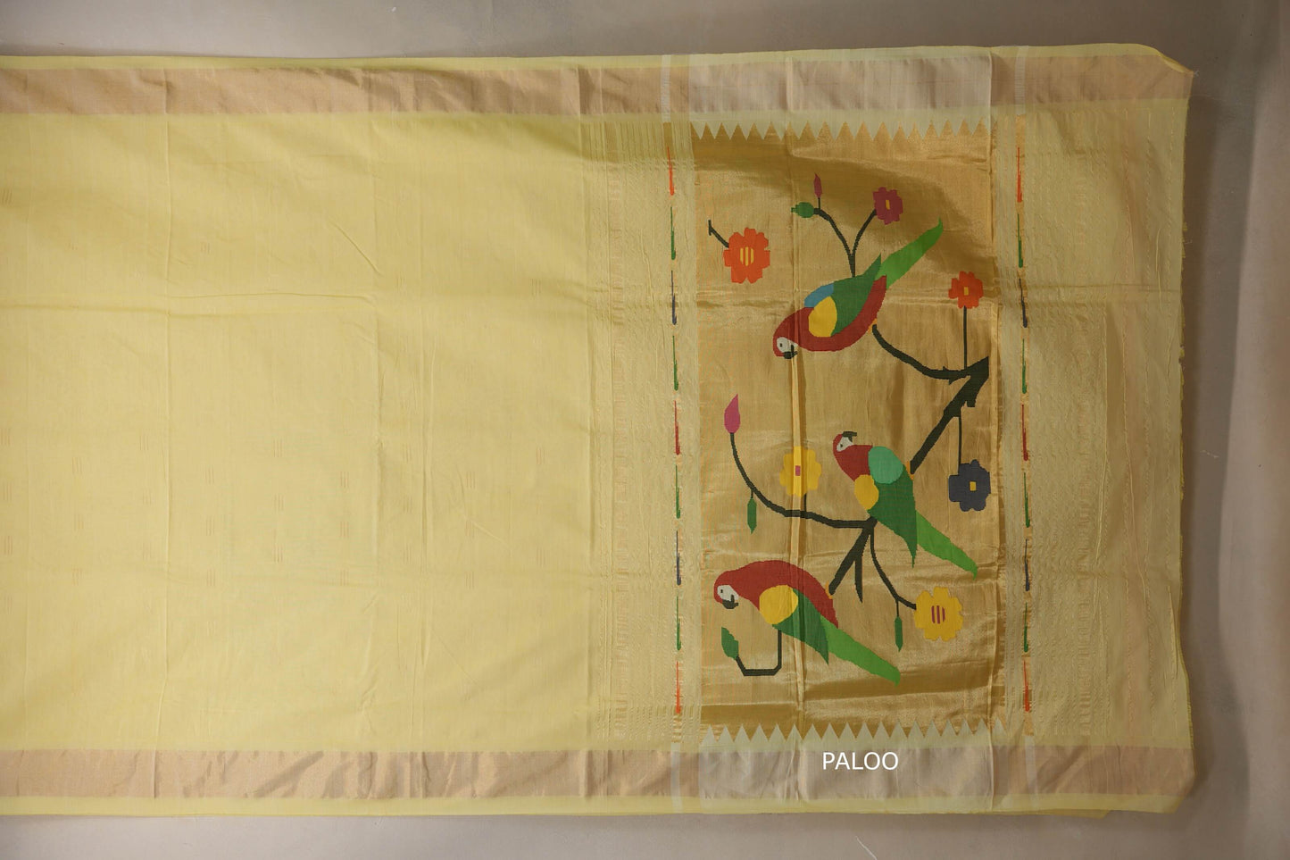 Butter Yellow Paithani Cotton Saree paloo