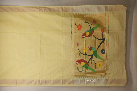 Butter Yellow Paithani Cotton Saree paloo