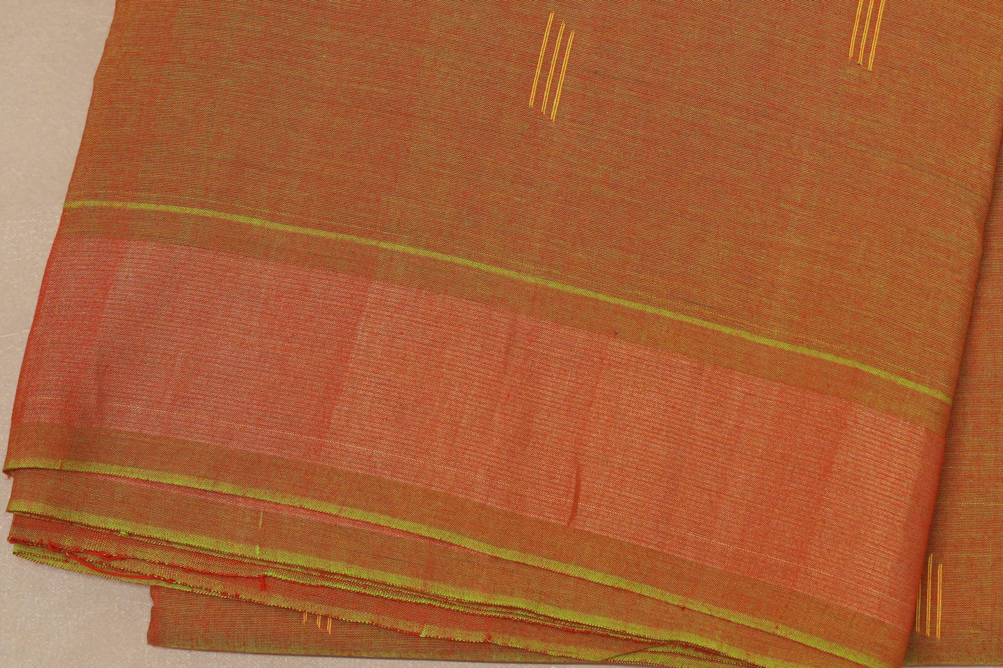 Dual Tone Red and parrot Green Paithani Cotton Saree by Shreenivas Silks border