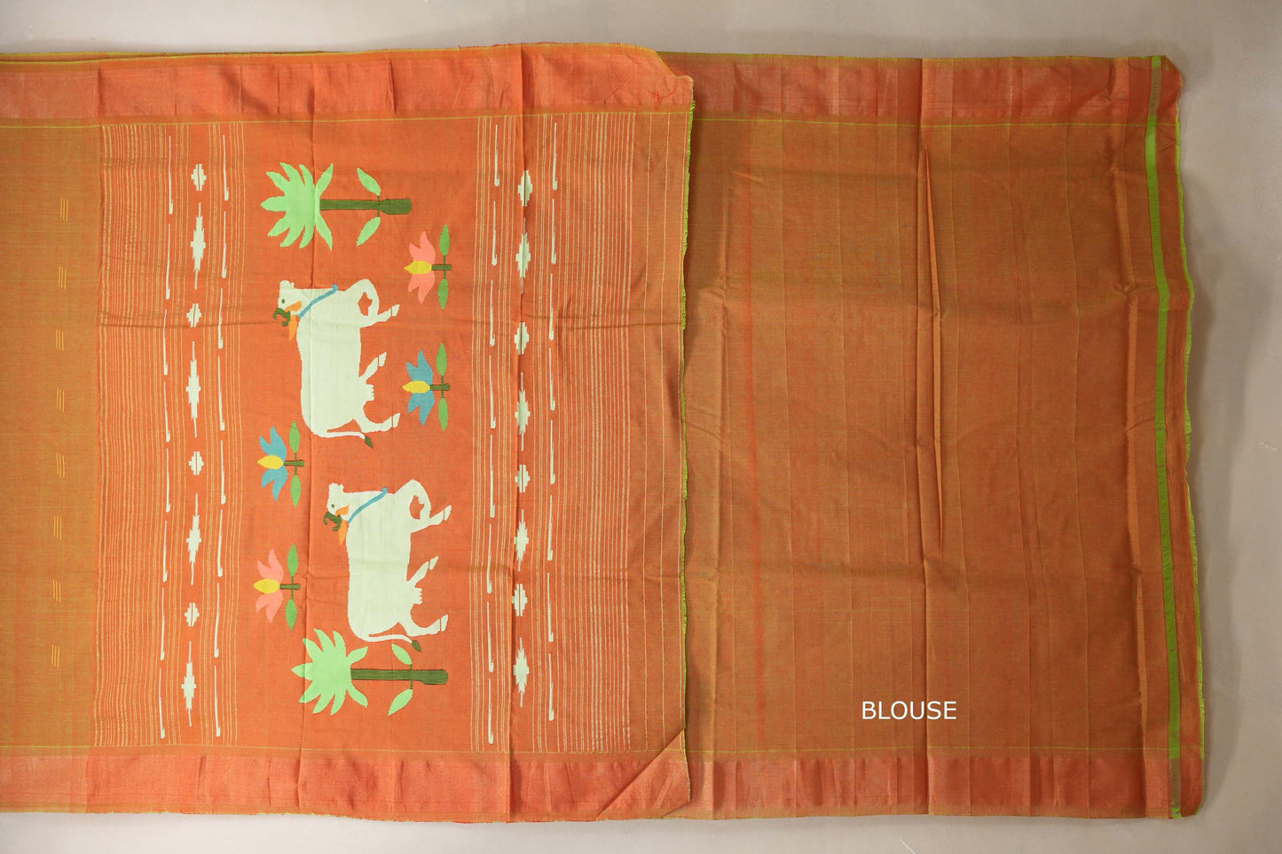 Dual Tone Red and parrot Green Paithani Cotton Saree by Shreenivas Silks blouse