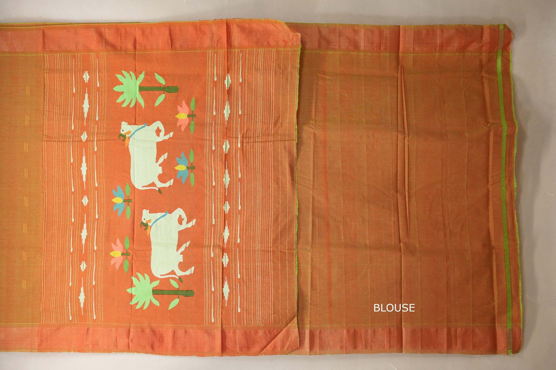 Dual Tone Red and parrot Green Paithani Cotton Saree by Shreenivas Silks blouse