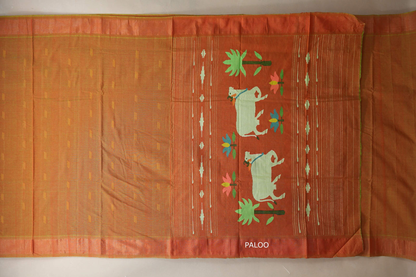 Dual Tone Red and parrot Green Paithani Cotton Saree by Shreenivas Silks paloo