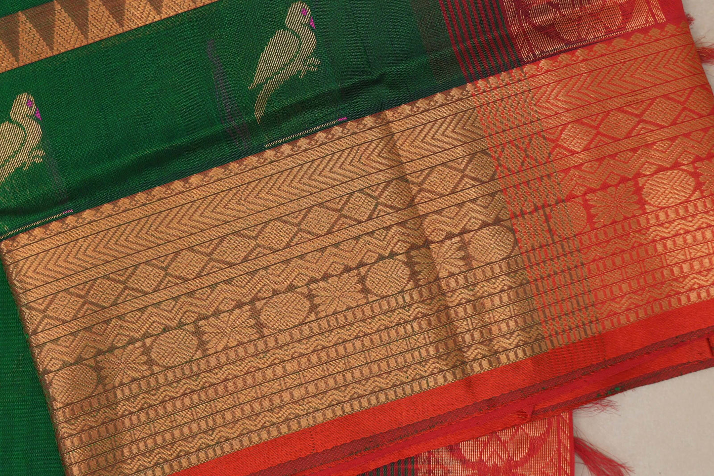 Dark Forest Green Silk Cotton Saree border