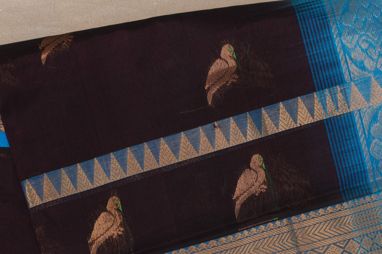 Deep Plum with Bright Sky Blue Borders Silk Cotton Saree body