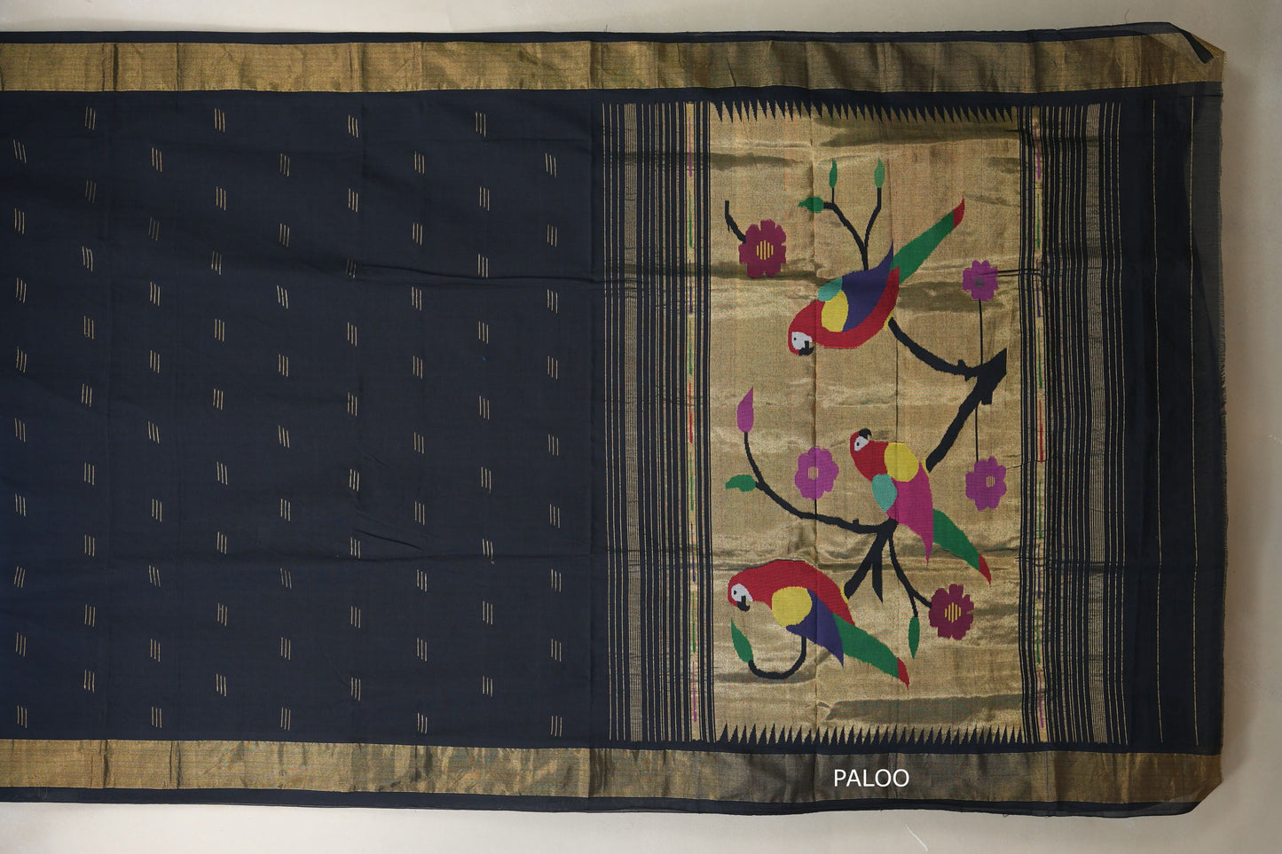Dark Navy Blue Paithani Cotton Saree by Shreenivas Silks paloo