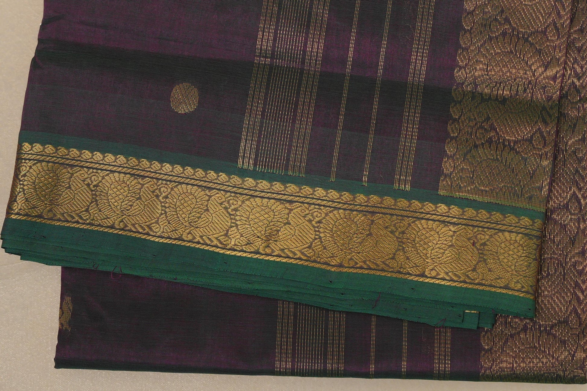 Dual Tone Deep Purple and Dark Green Vegan Silk Cotton Saree by Shreenivas Silks PSSR018776 - Parisera