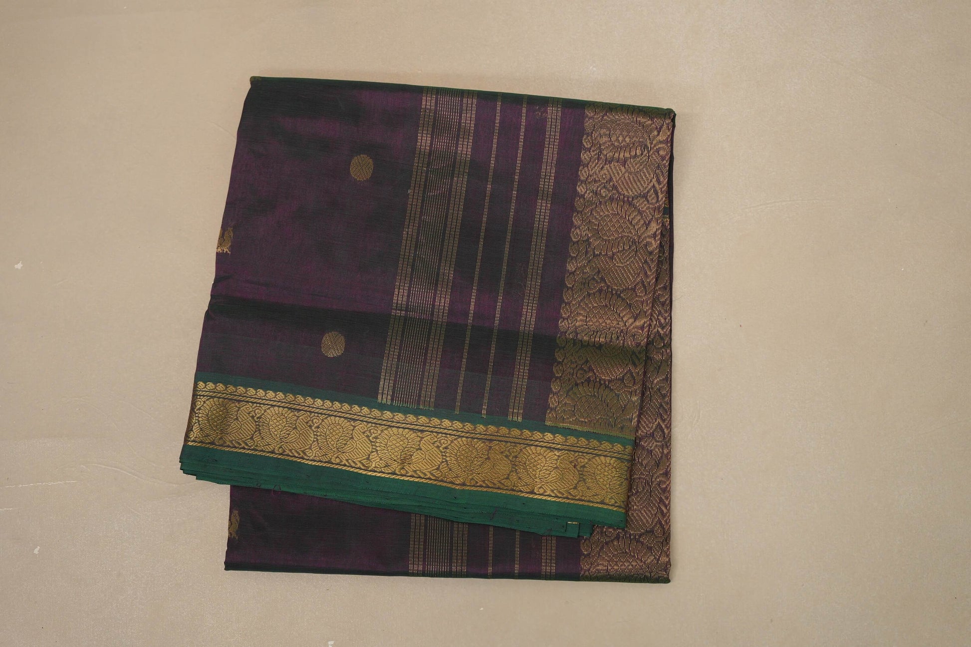 Dual Tone Deep Purple and Dark Green Vegan Silk Cotton Saree by Shreenivas Silks PSSR018776 - Parisera
