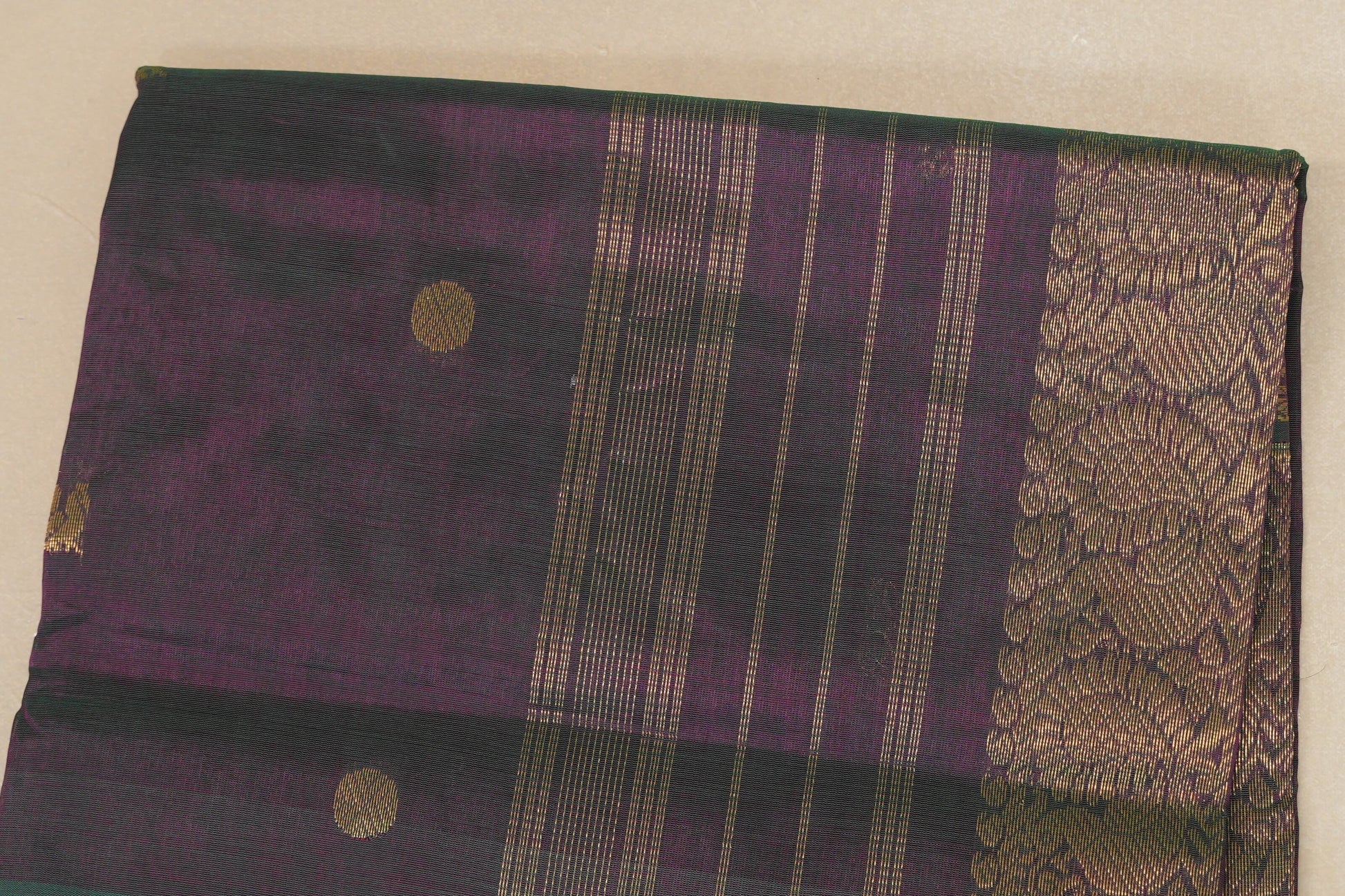 Dual Tone Deep Purple and Dark Green Vegan Silk Cotton Saree by Shreenivas Silks PSSR018776 - Parisera
