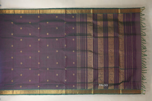 Dual Tone Deep Purple and Dark Green Vegan Silk Cotton Saree by Shreenivas Silks PSSR018776 - Parisera