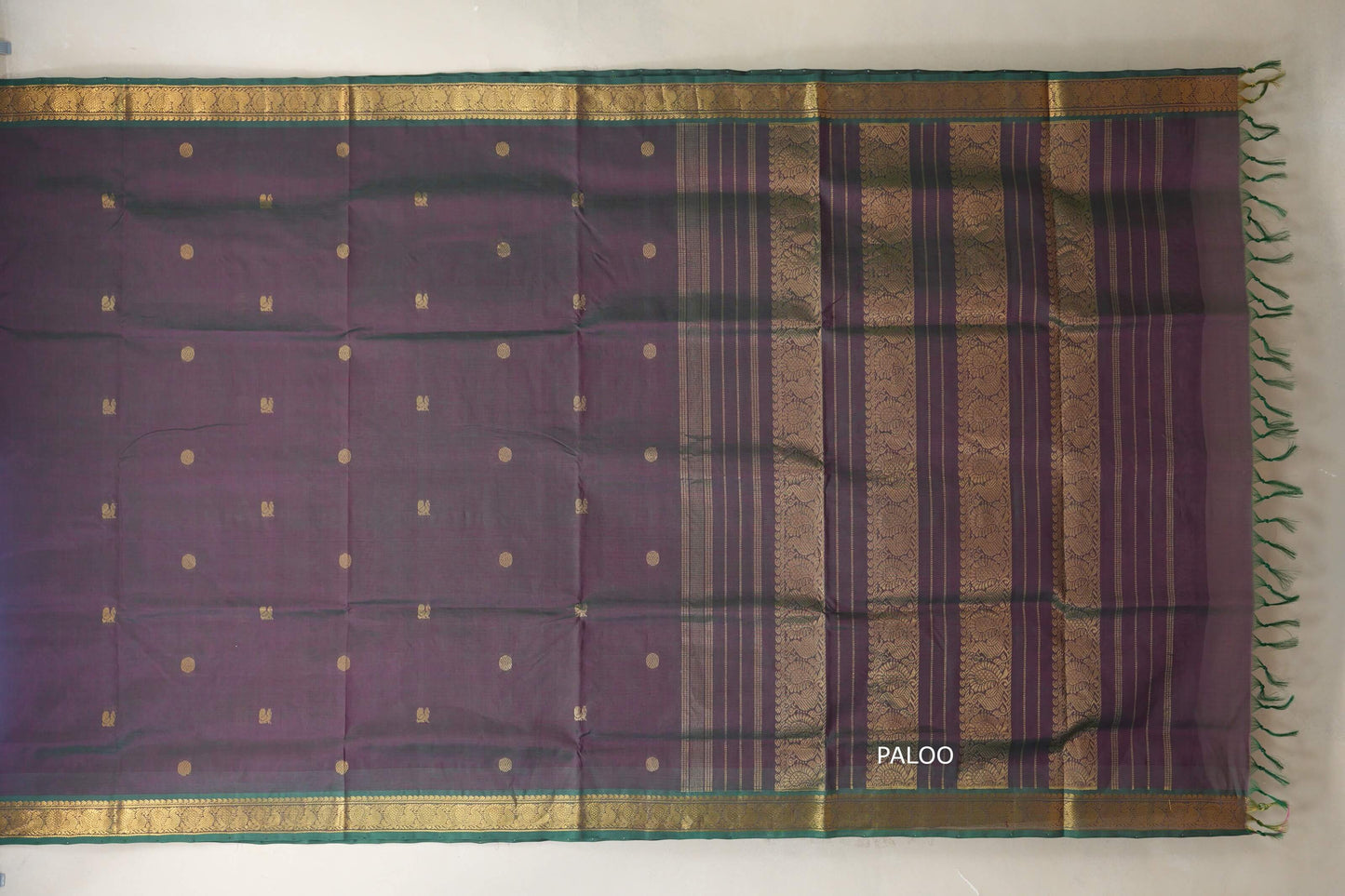 Dual Tone Deep Purple and Dark Green Vegan Silk Cotton Saree by Shreenivas Silks PSSR018776 - Parisera