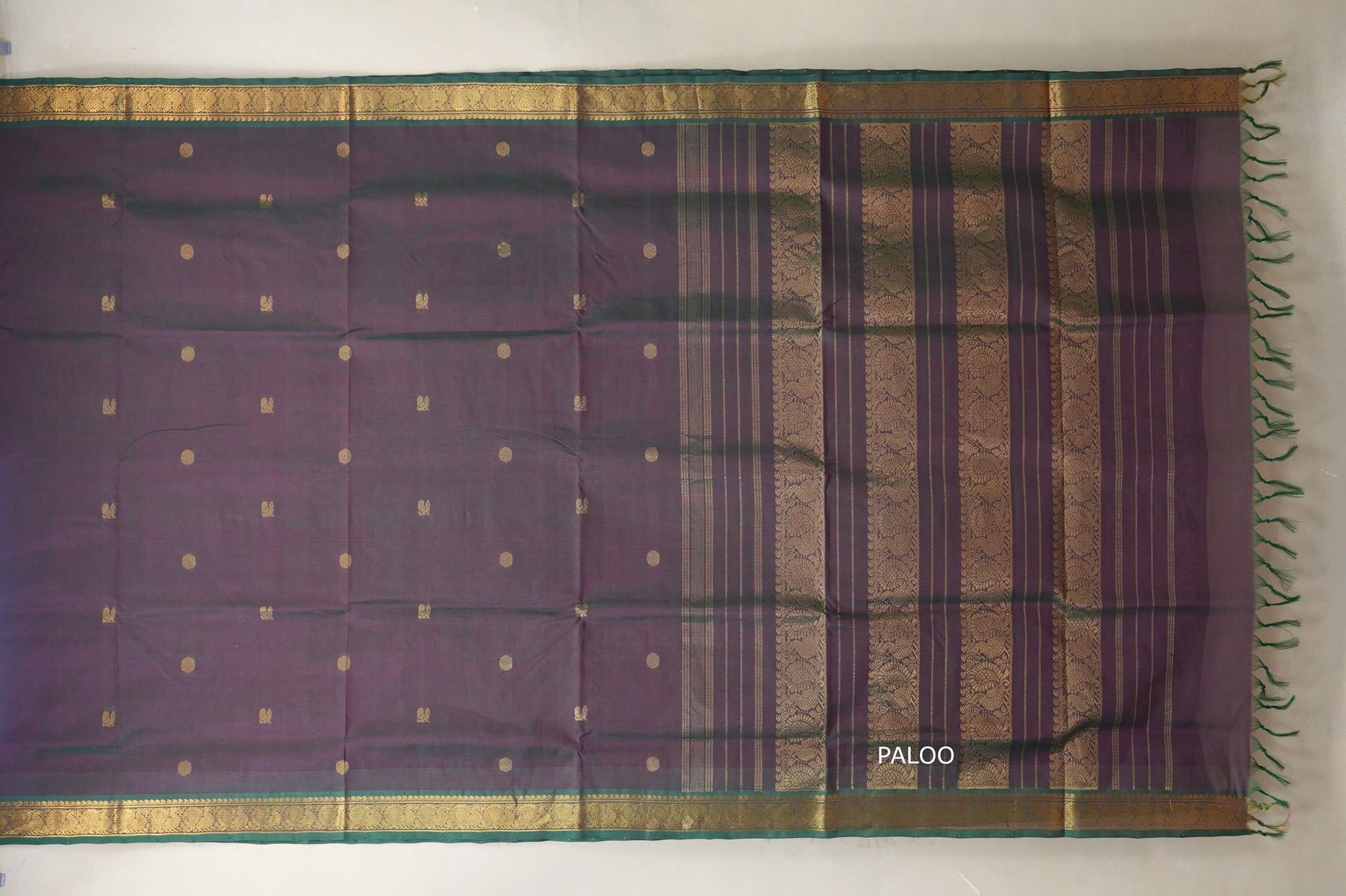 Dual Tone Deep Purple and Dark Green Vegan Silk Cotton Saree by Shreenivas Silks PSSR018776 - Parisera