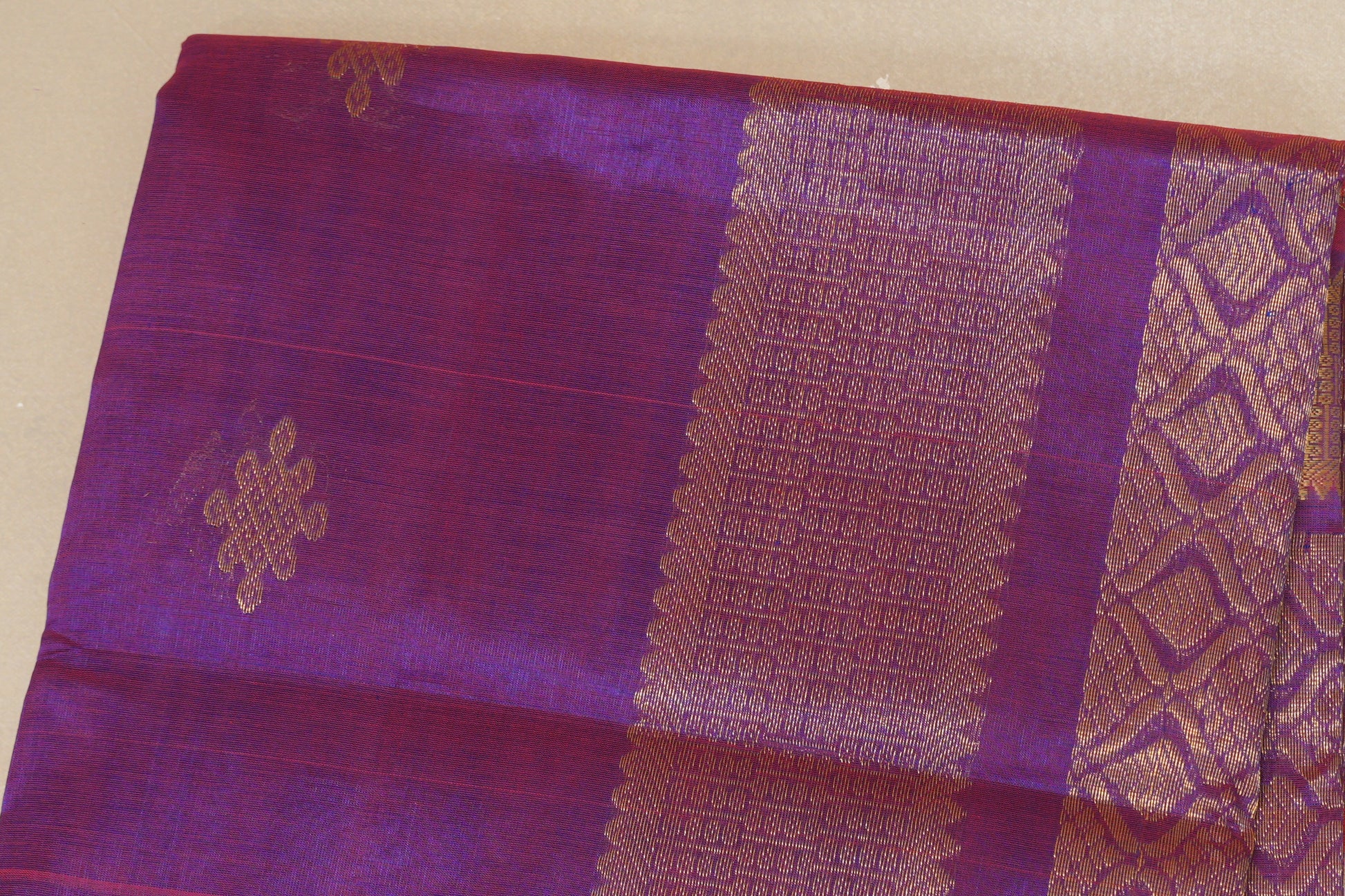 Dual Tone of Red and Blue Vegan Silk Cotton Saree by Shreenivas Silks PSSR018777 - Parisera