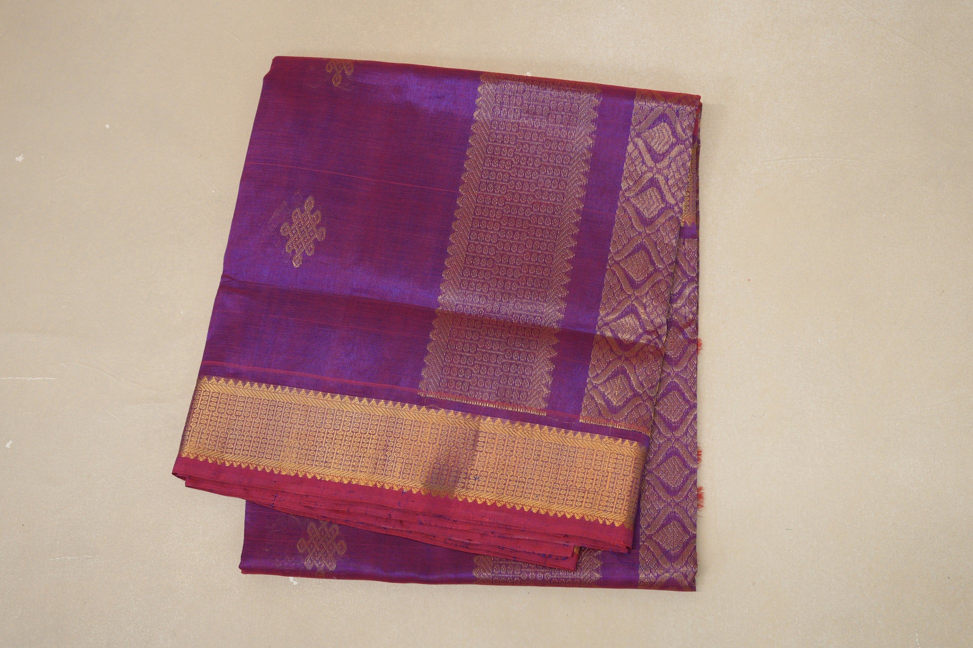 Dual Tone of Red and Blue Vegan Silk Cotton Saree by Shreenivas Silks PSSR018777 - Parisera