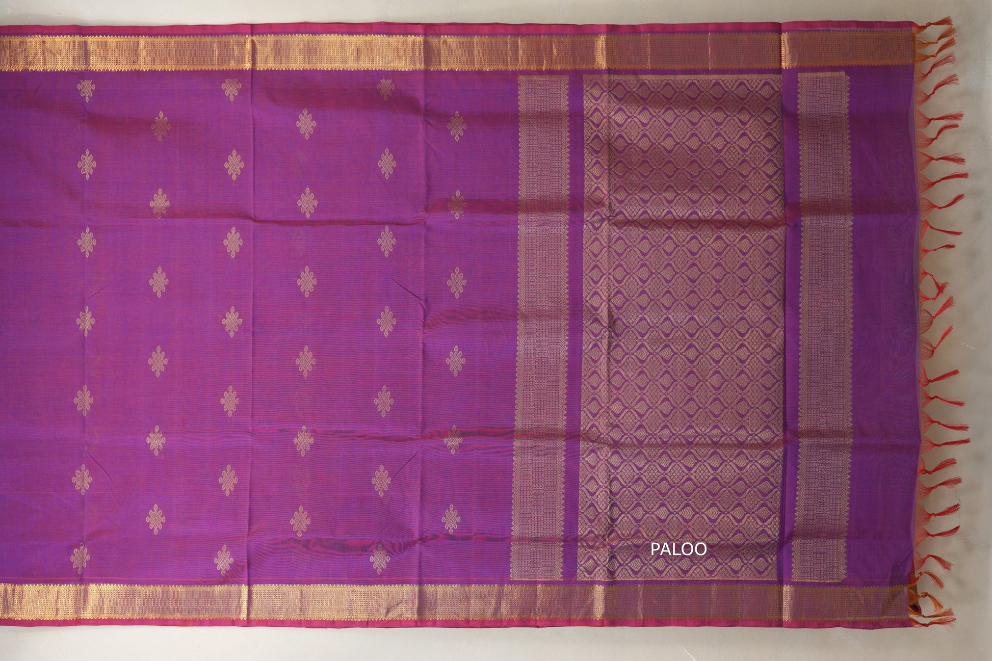 Dual Tone of Red and Blue Vegan Silk Cotton Saree by Shreenivas Silks PSSR018777 - Parisera