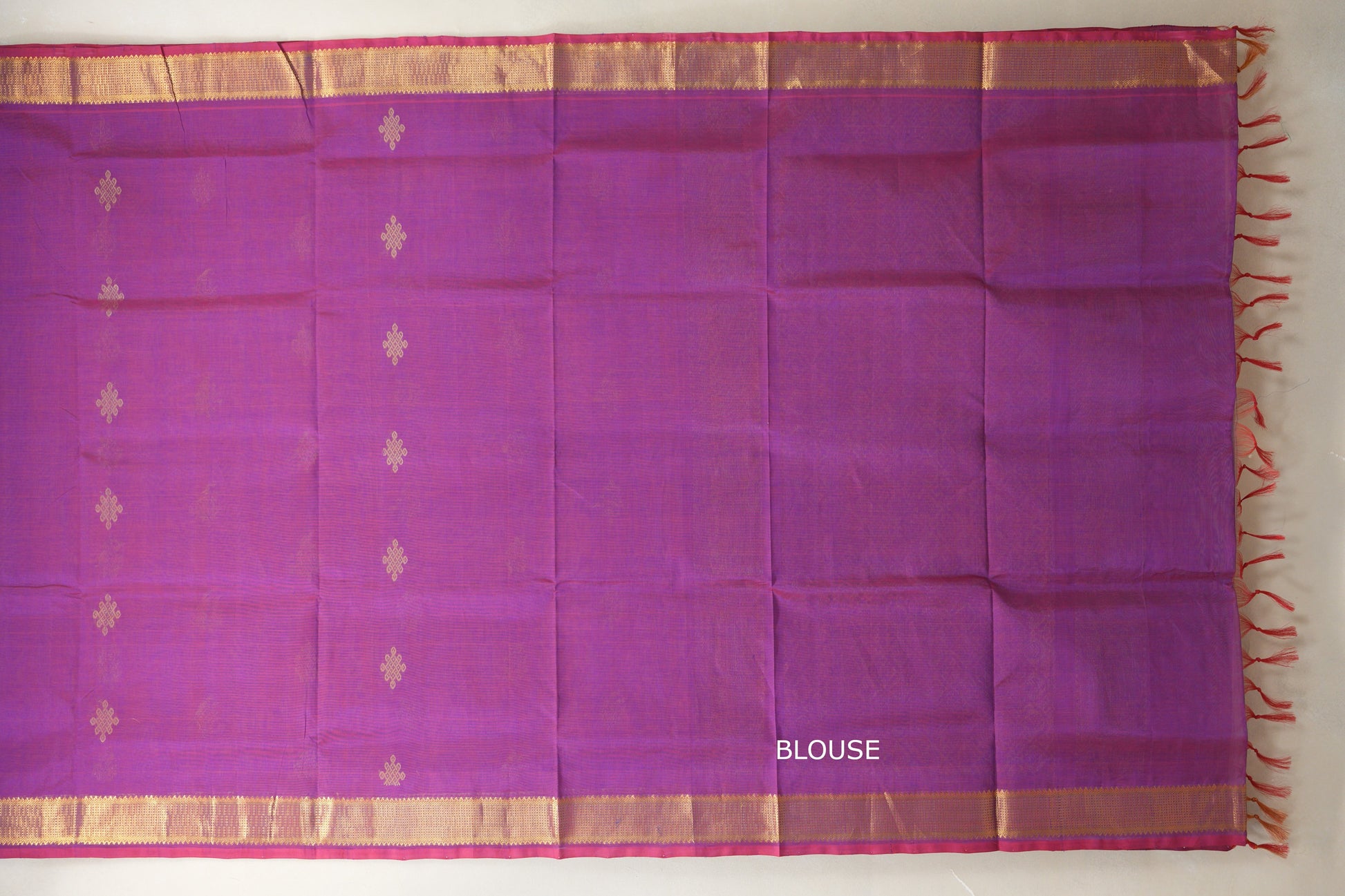 Dual Tone of Red and Blue Vegan Silk Cotton Saree by Shreenivas Silks PSSR018777 - Parisera
