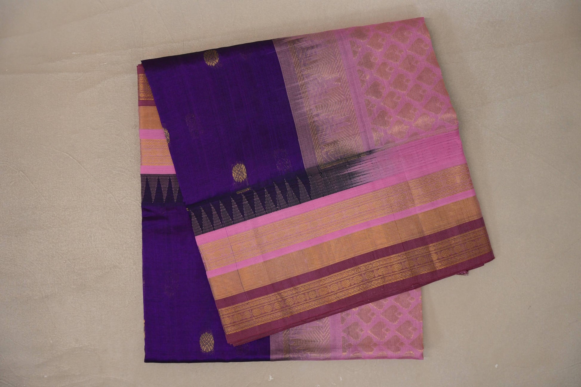 Deep Purple with Dusty Rose Borders Silk Cotton Saree