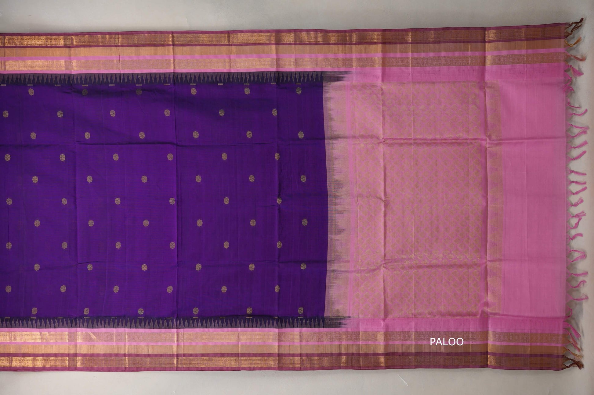 Deep Purple with Dusty Rose Borders Silk Cotton Saree paloo