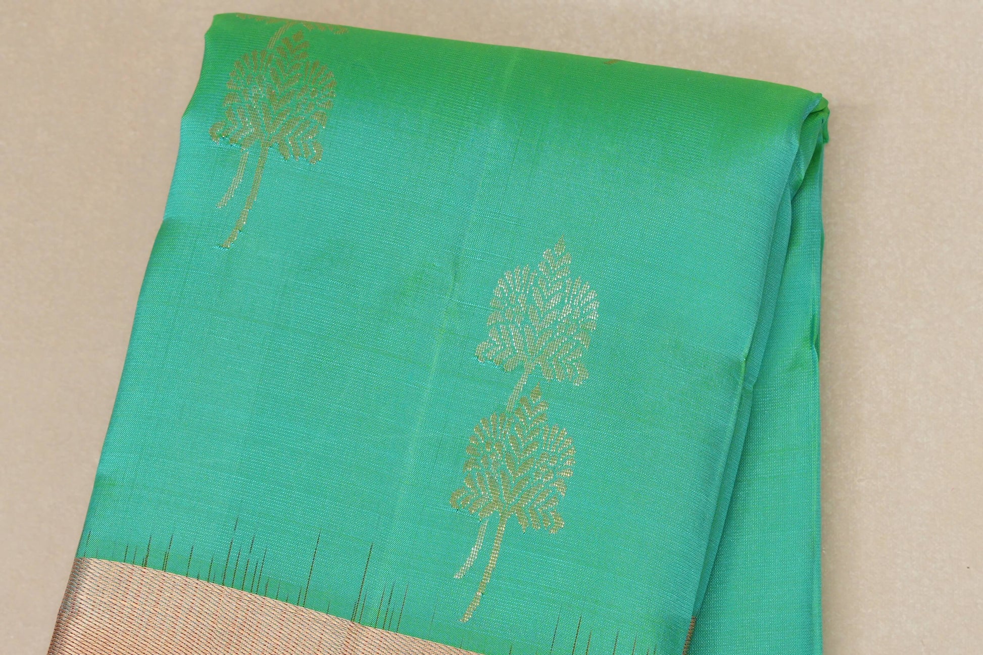 Sea green with dark magenta Borders Light Weight Kanchipuram Silk Saree body
