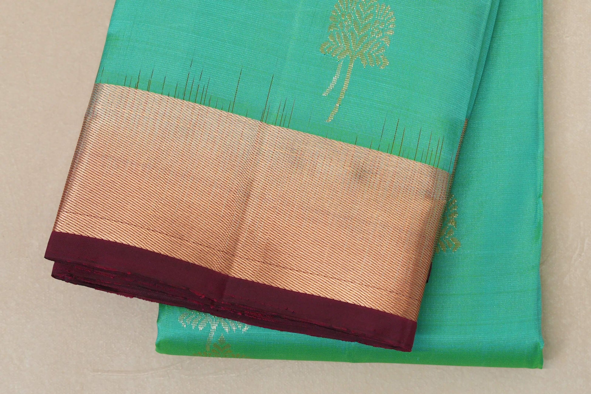 Sea green with dark magenta Borders Light Weight Kanjivaram Silk Saree by Shreenivas Silks PSSR018778 - Parisera