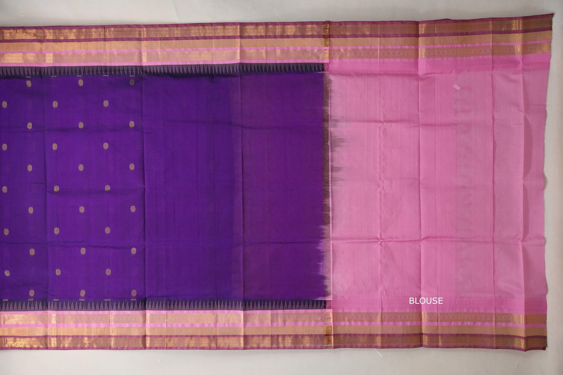 Deep Purple with Dusty Rose Borders Silk Cotton Saree blouse