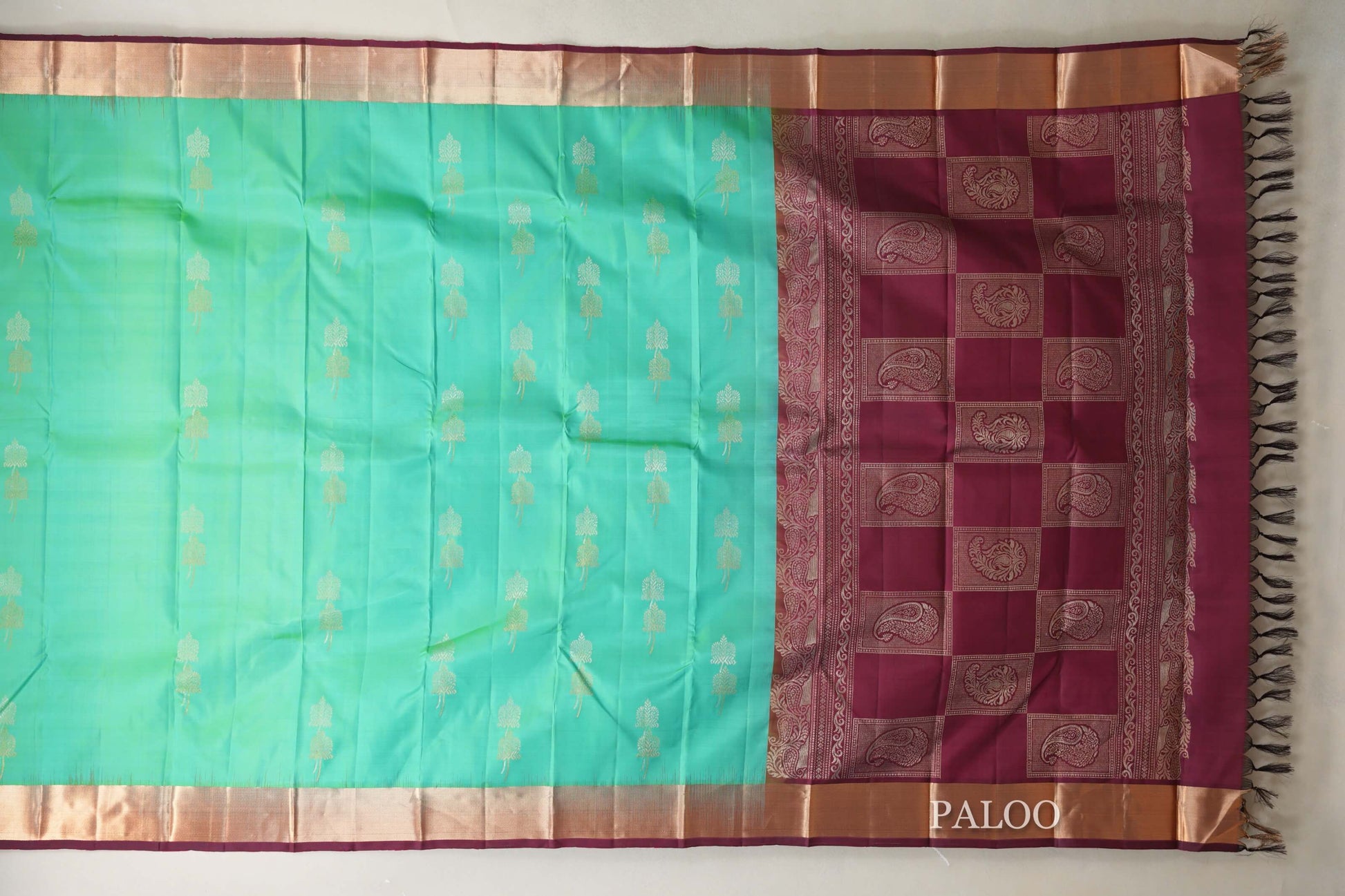 Sea green with dark magenta Borders Light Weight Kanjivaram Silk Saree by Shreenivas Silks PSSR018778 - Parisera
