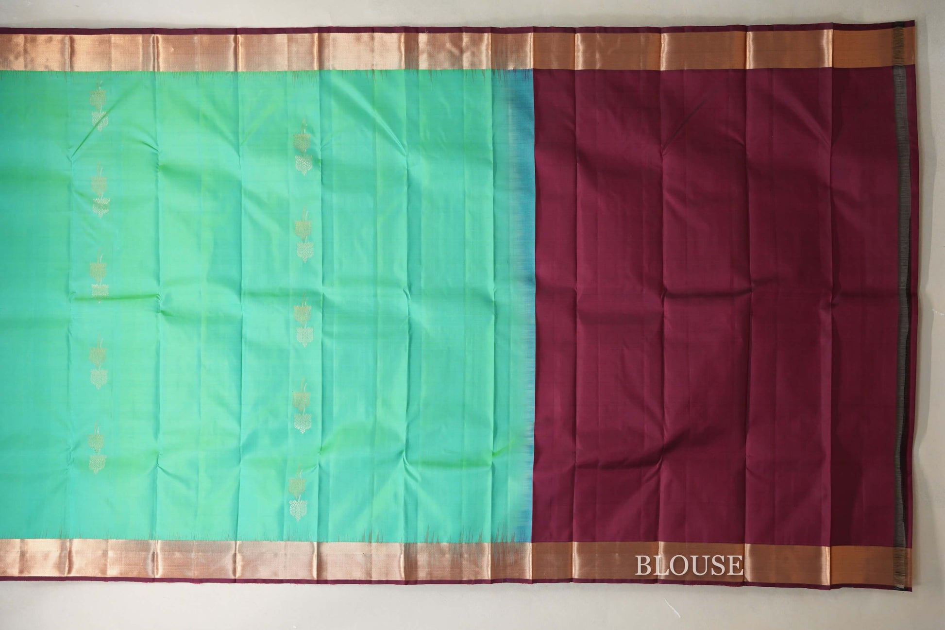 Sea green with dark magenta Borders Light Weight Kanjivaram Silk Saree by Shreenivas Silks PSSR018778 - Parisera