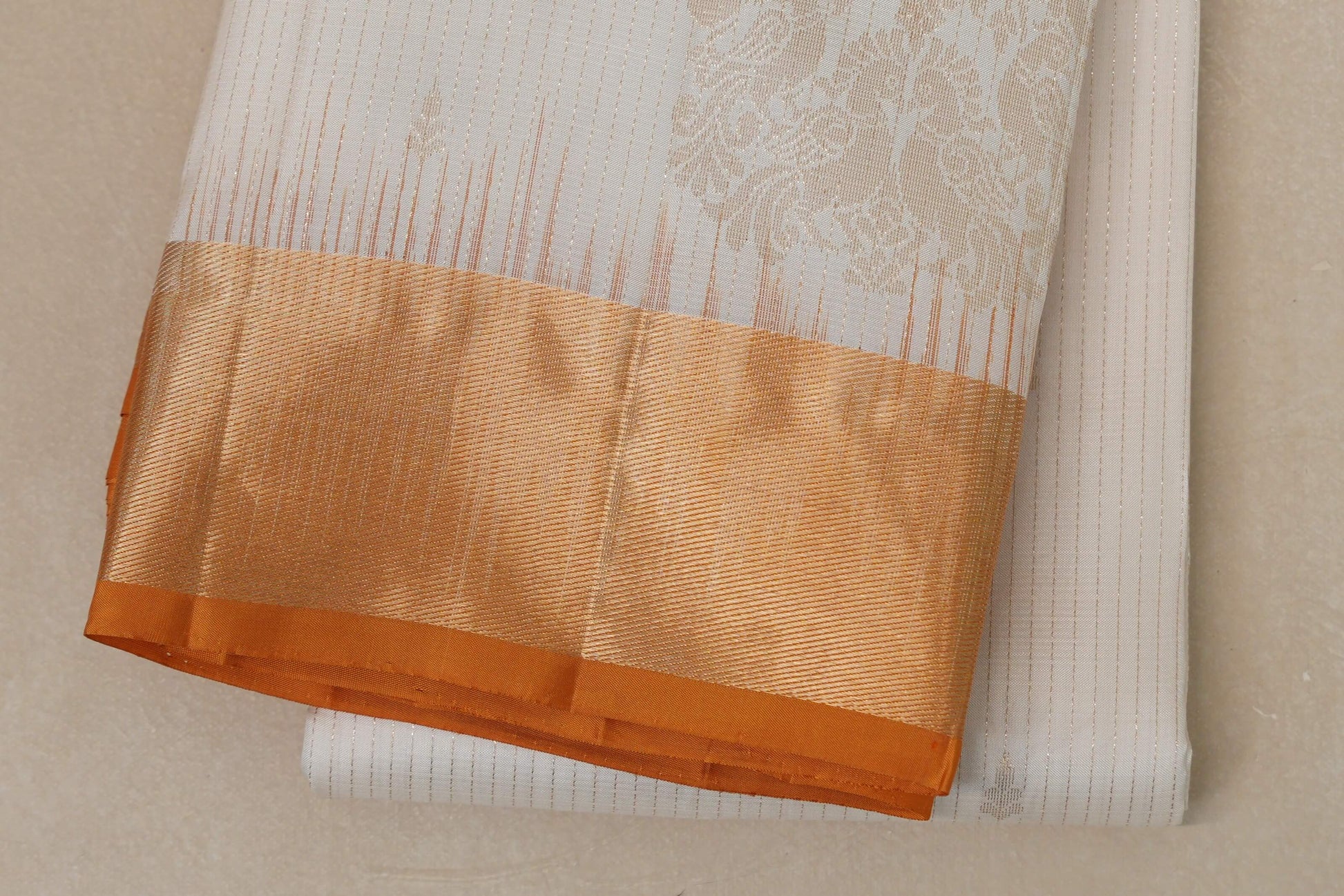 Cream with Mustard Orange Borders Light Weight Kanjivaram Silk Saree  border