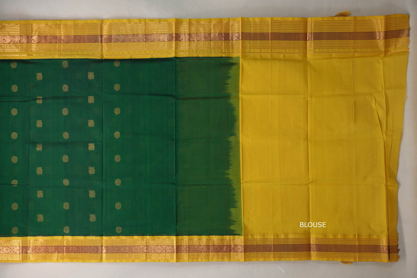 Emerald Green with Bright Yellow Borders Silk Cotton Saree blouse