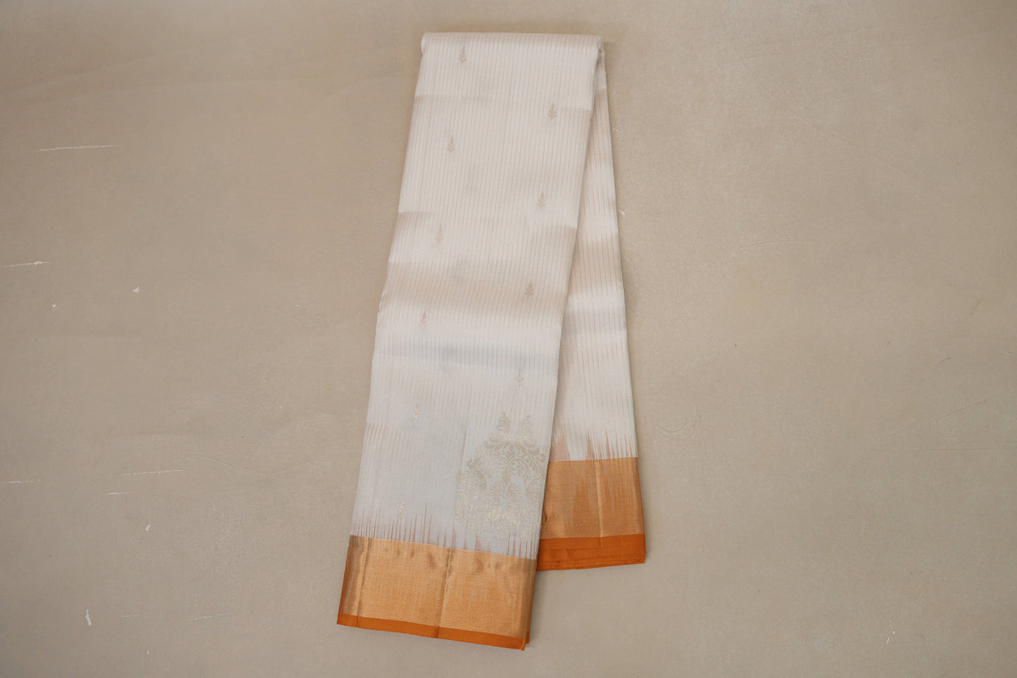 Cream with Mustard Orange Borders Light Weight Kanjivaram Silk Saree by Shreenivas Silks PSSR018779 - Parisera
