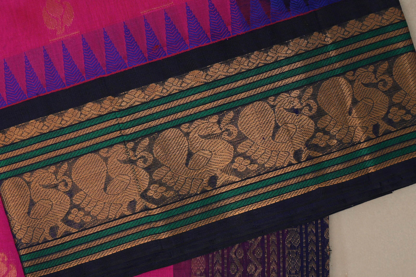Bright Rani Pink Silk Cotton Saree border