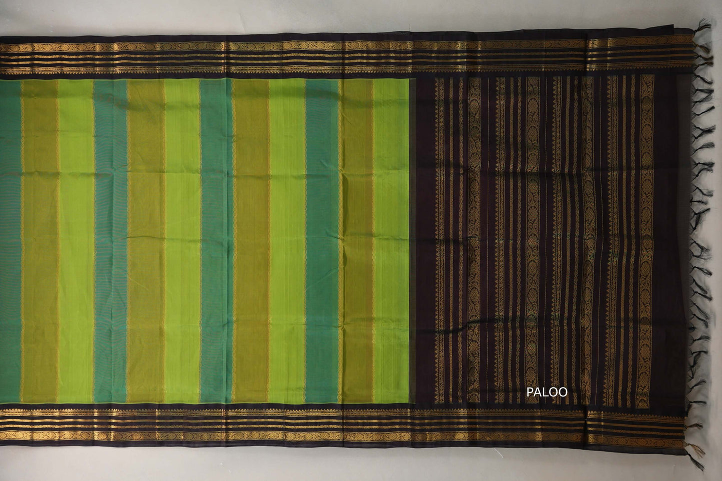 Multi Color with Deep Coffee Brown Borders Silk Cotton Saree paloo