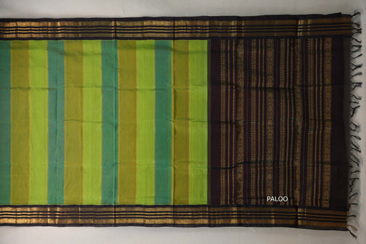 Multi Color with Deep Coffee Brown Borders Silk Cotton Saree paloo