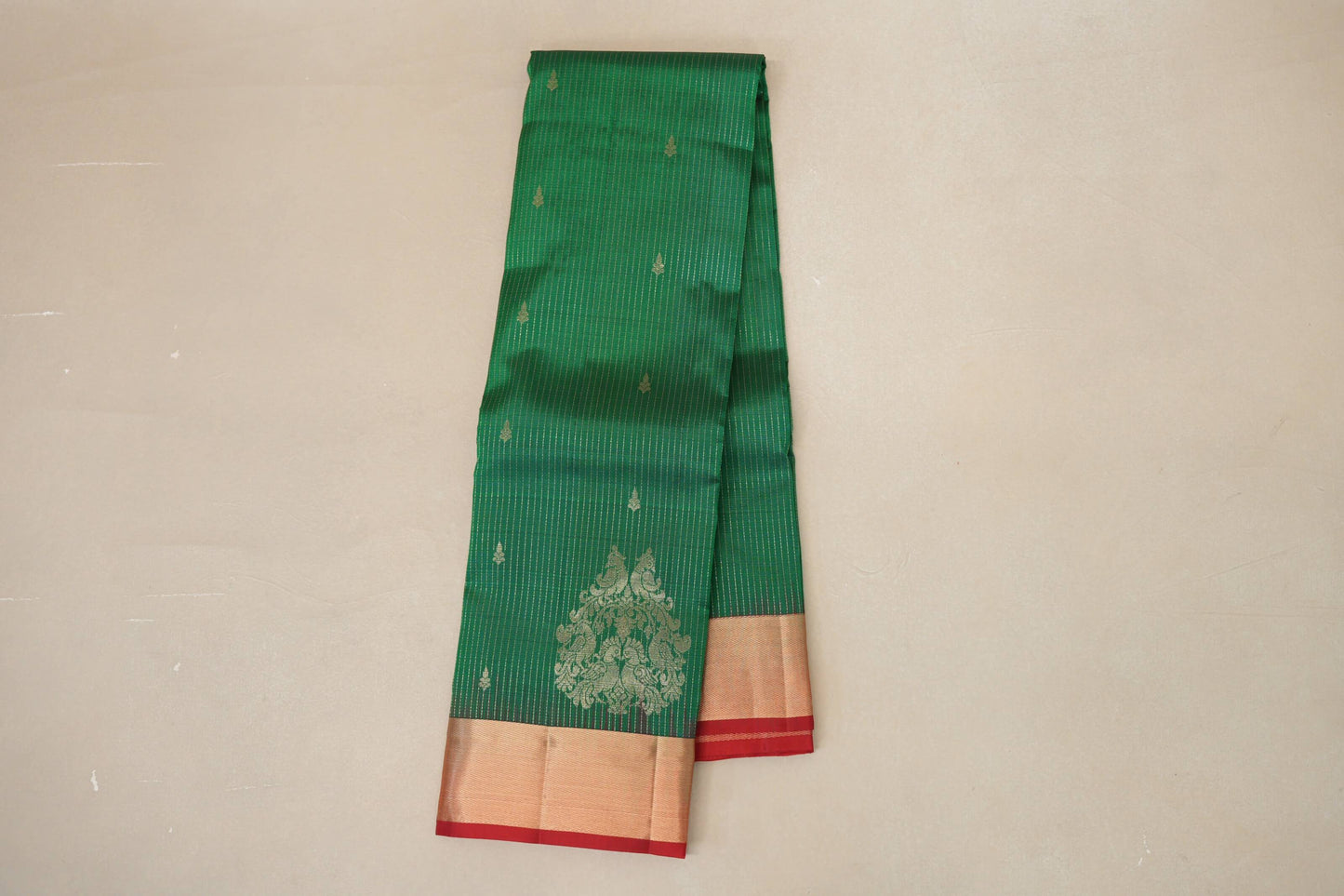 Emerald green with Red Borders Light Weight Kanjivaram Silk Saree by Shreenivas Silks PSSR018781 - Parisera