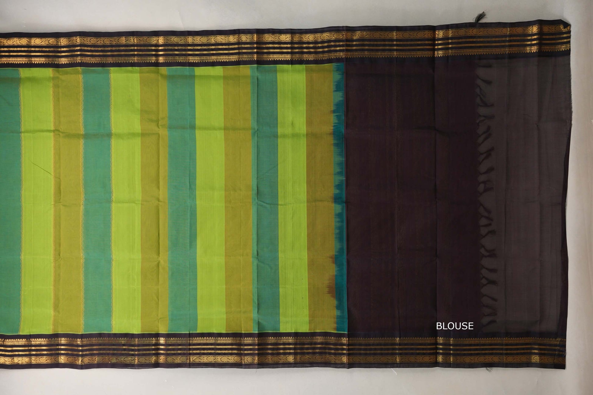Multi Color with Deep Coffee Brown Borders Silk Cotton Saree blouse