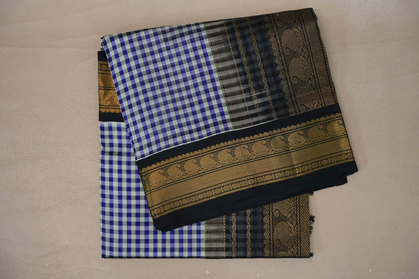 Multi Color Checks with Black Borders Silk Cotton Saree