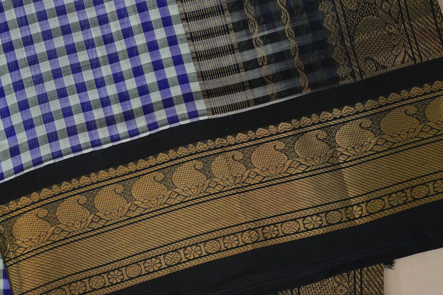 Multi Color Checks Silk Cotton Saree border