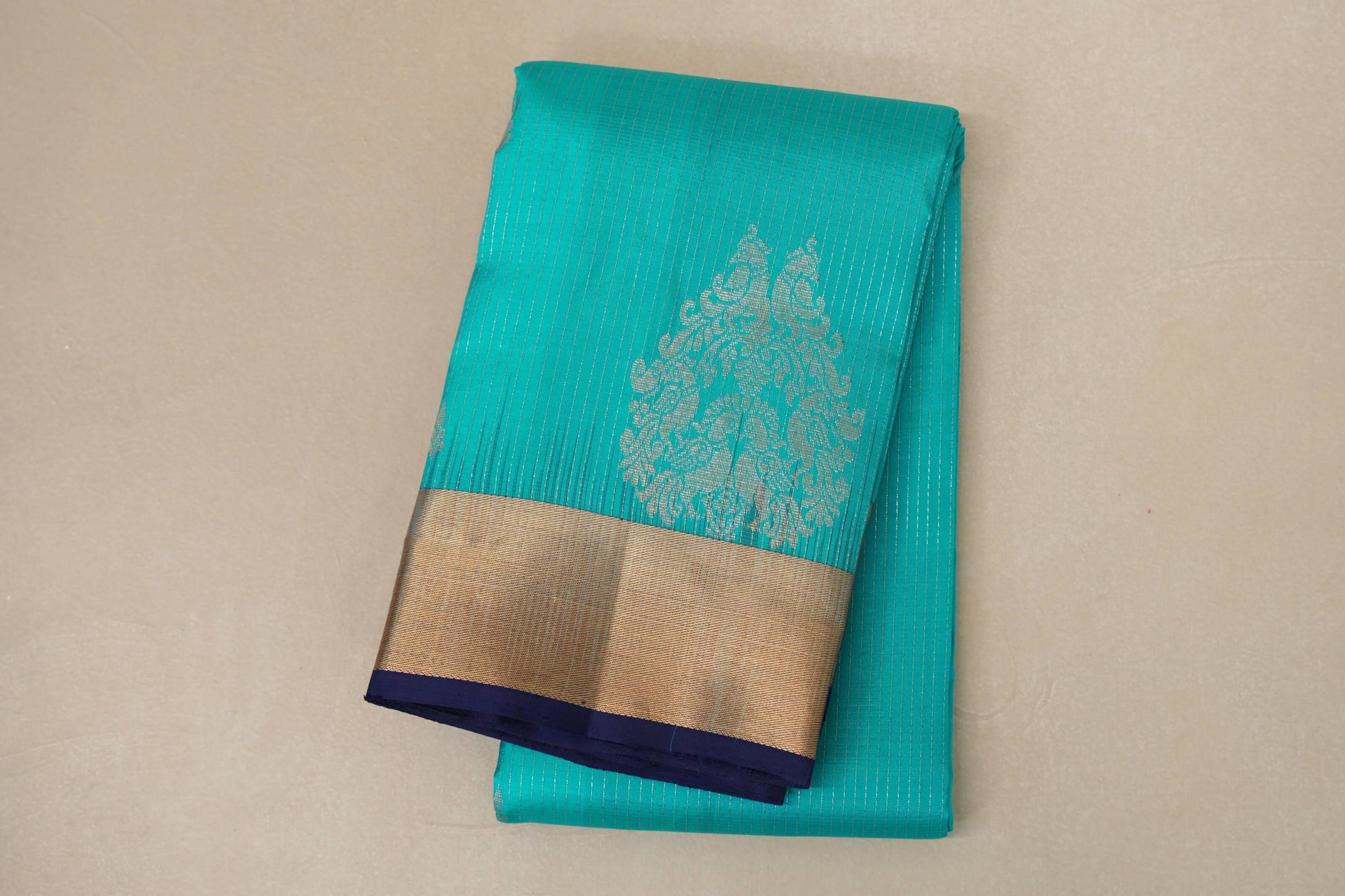 Deep sky blue with Navy Blue Borders Light Weight Kanjivaram Silk Saree