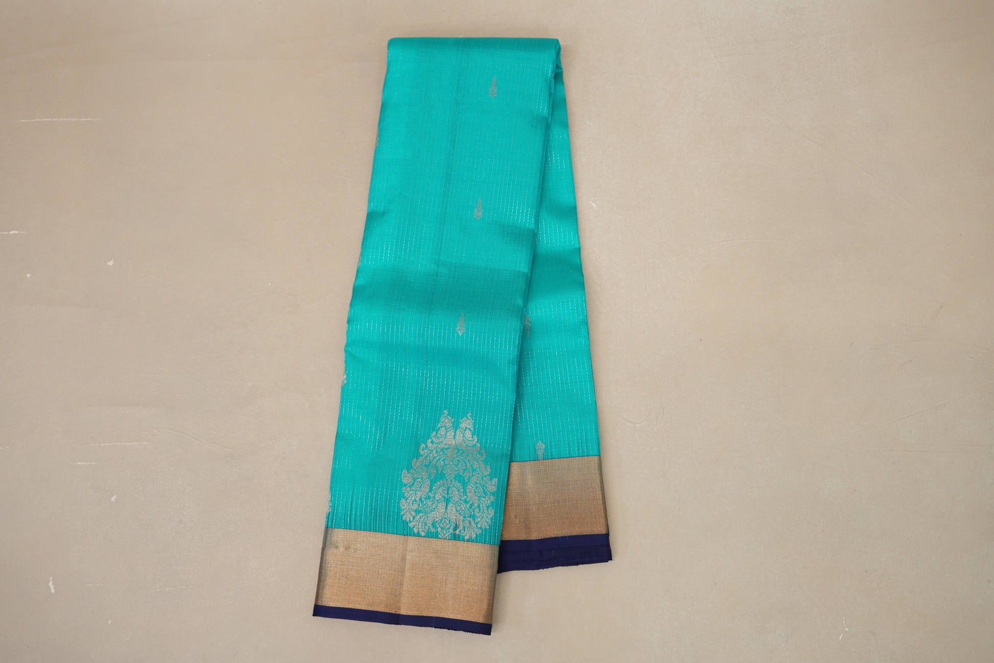 Deep sky blue with Navy Blue Borders Light Weight Kanjivaram Silk Saree by Shreenivas Silks PSSR018782 - Parisera