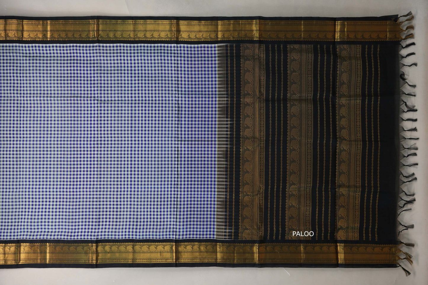 Multi Color Checks with Black Borders Silk Cotton Saree paloo