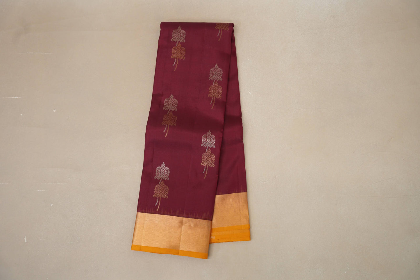 Deep maroon with mustard yellow Borders Light Weight Kanjivaram Silk Saree by Shreenivas Silks PSSR018783 - Parisera