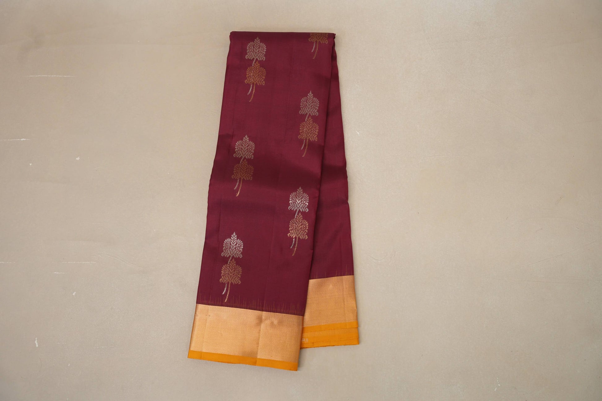 Deep maroon with mustard yellow Borders Light Weight Kanjivaram Silk Saree by Shreenivas Silks PSSR018783 - Parisera